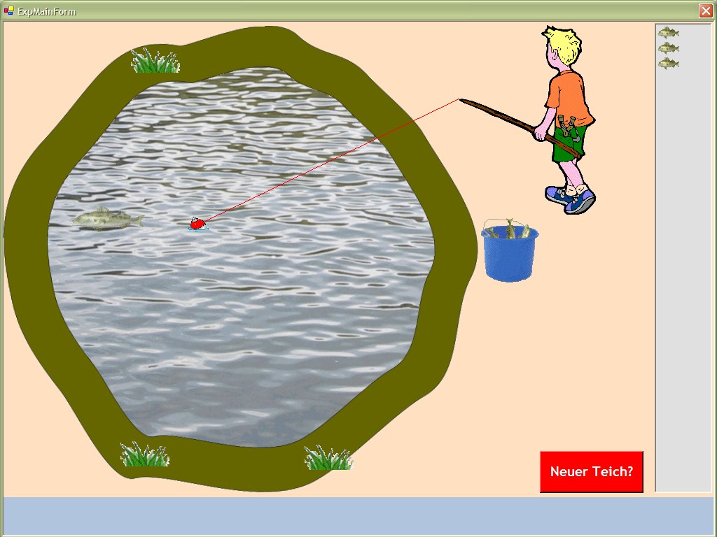 [Screen shot on experiment on patch leaving decisions: the fishing task]